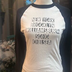 Forever 21 Black and White City Print Raglan Tee